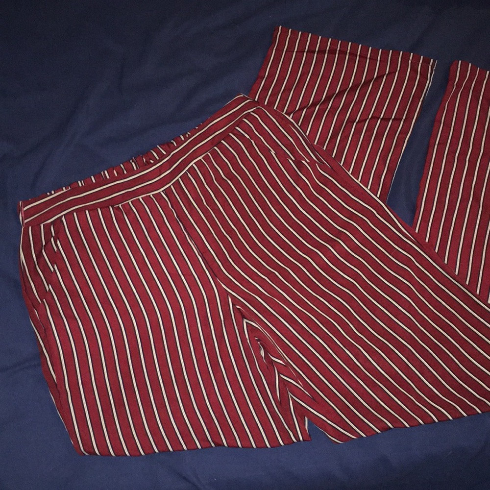 Maroon Wide leg Striped Dress Pants